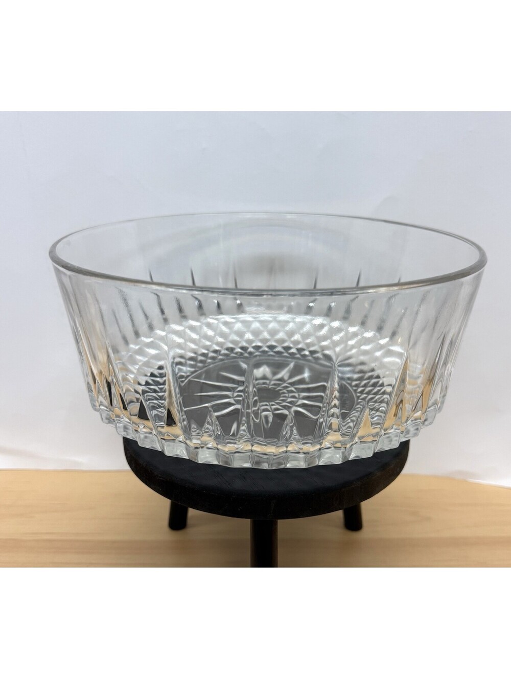 Vintage Arcoroc France Clear Glass Serving Bowl | Diamond Starburst Pattern 9"
